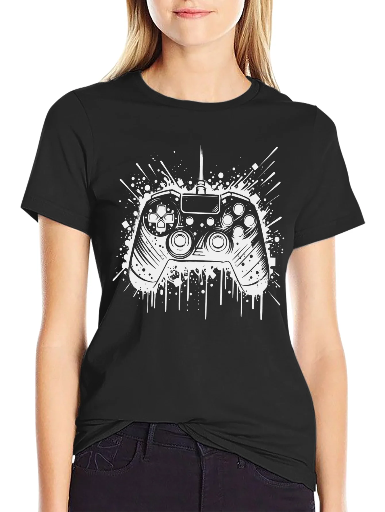 Gamer Controller Graphic Tee - Black Cotton Blend