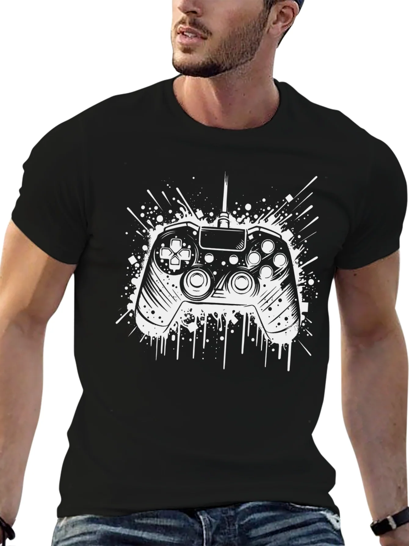 Gamer Controller Graphic Tee - Black Cotton Blend