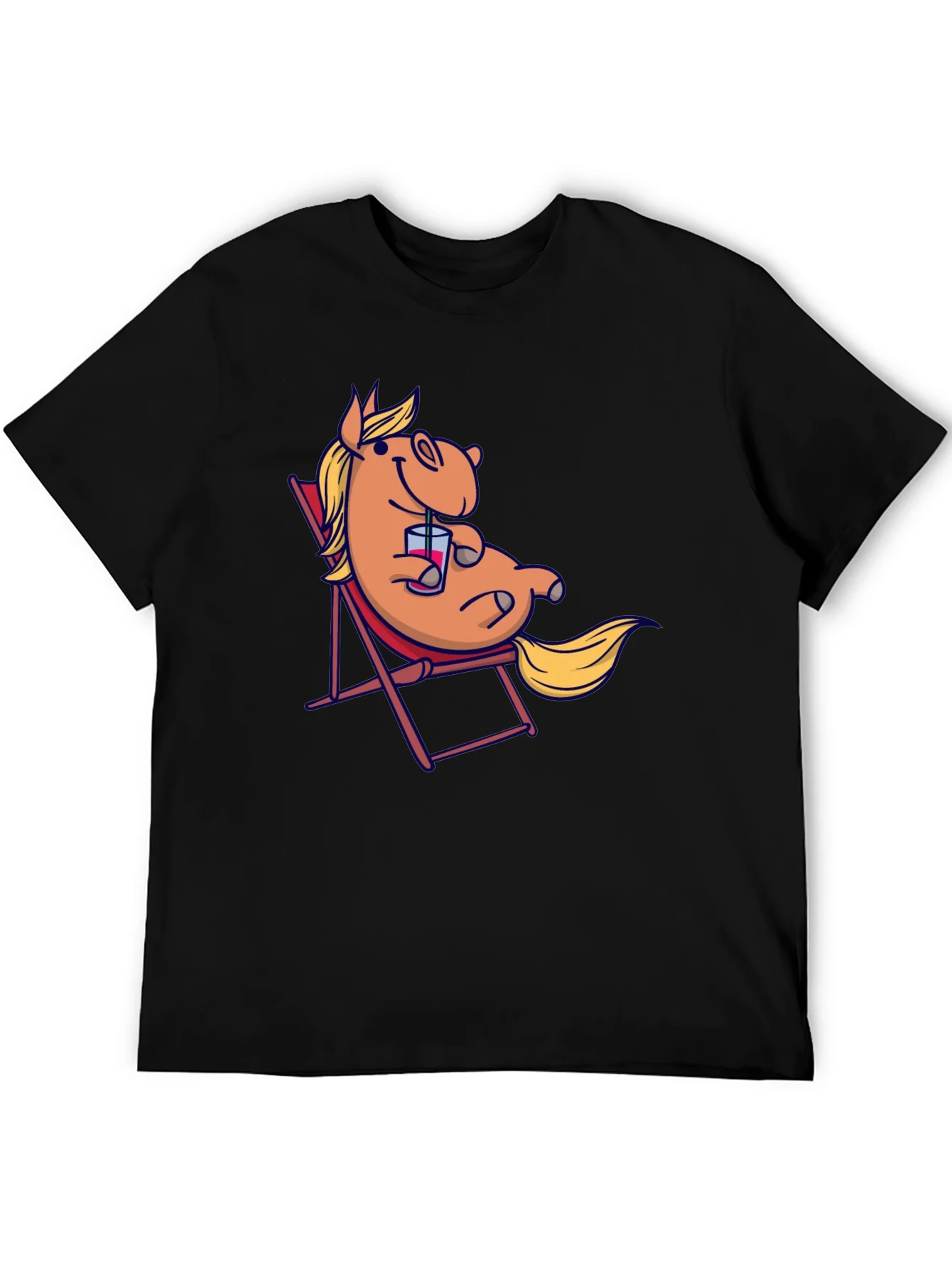 Relaxed Cartoon Horse T-Shirt - Black Cotton Tee
