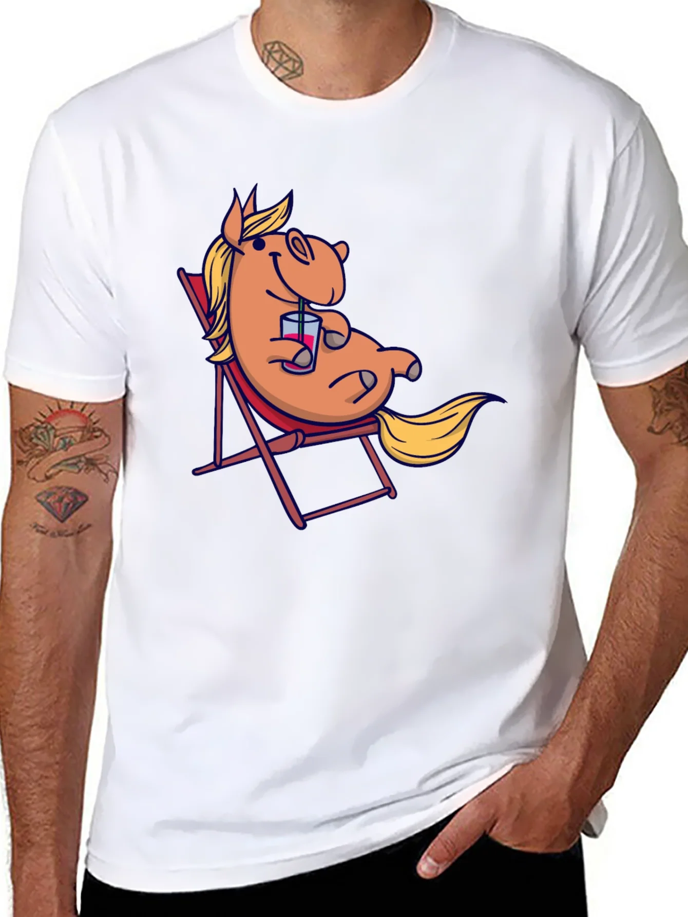 Relaxed Cartoon Horse T-Shirt - Black Cotton Tee