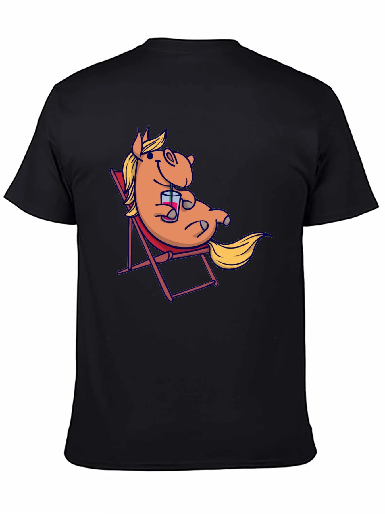 Relaxed Cartoon Horse T-Shirt - Black Cotton Tee