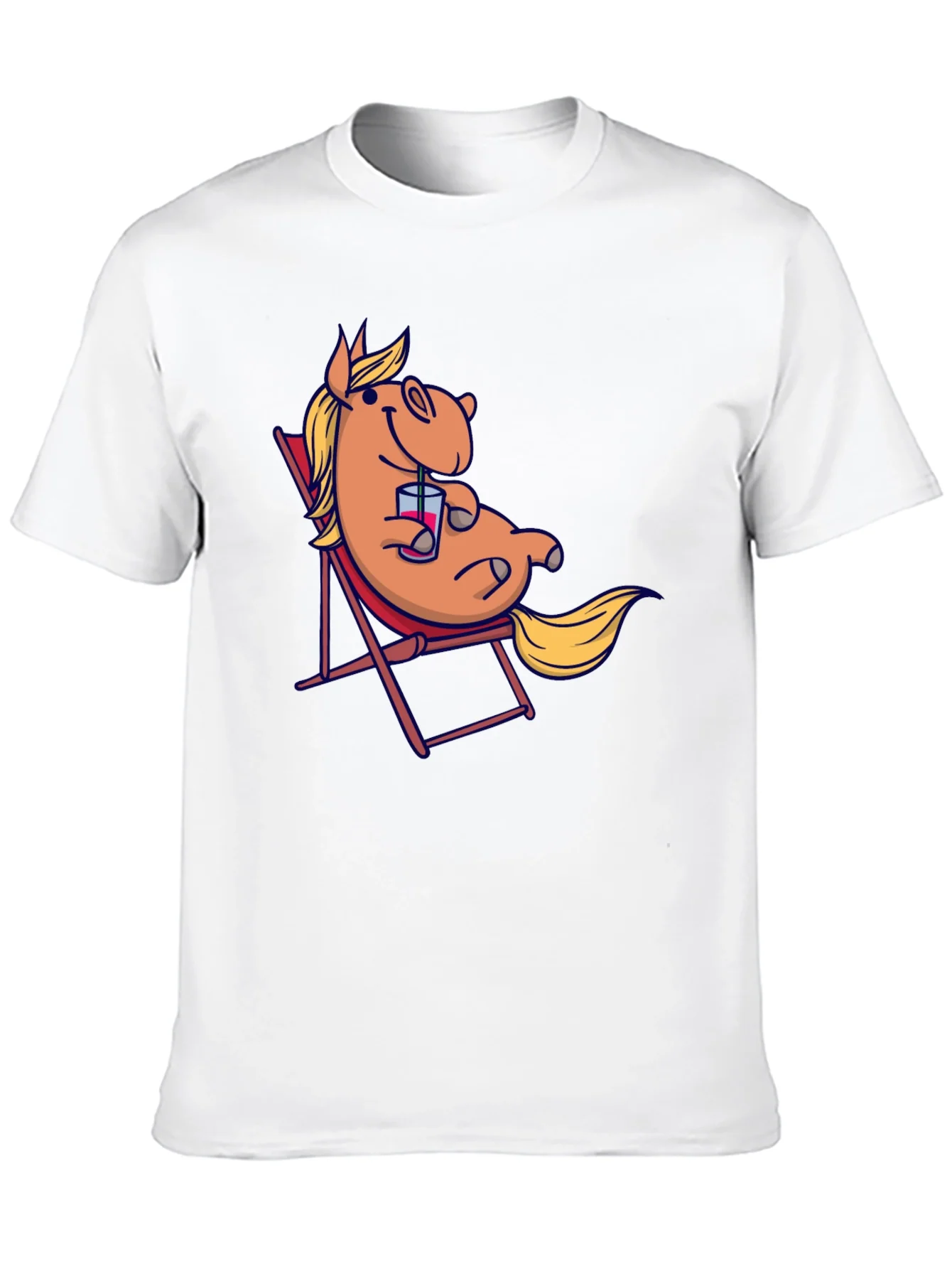 Relaxed Cartoon Horse T-Shirt - Black Cotton Tee