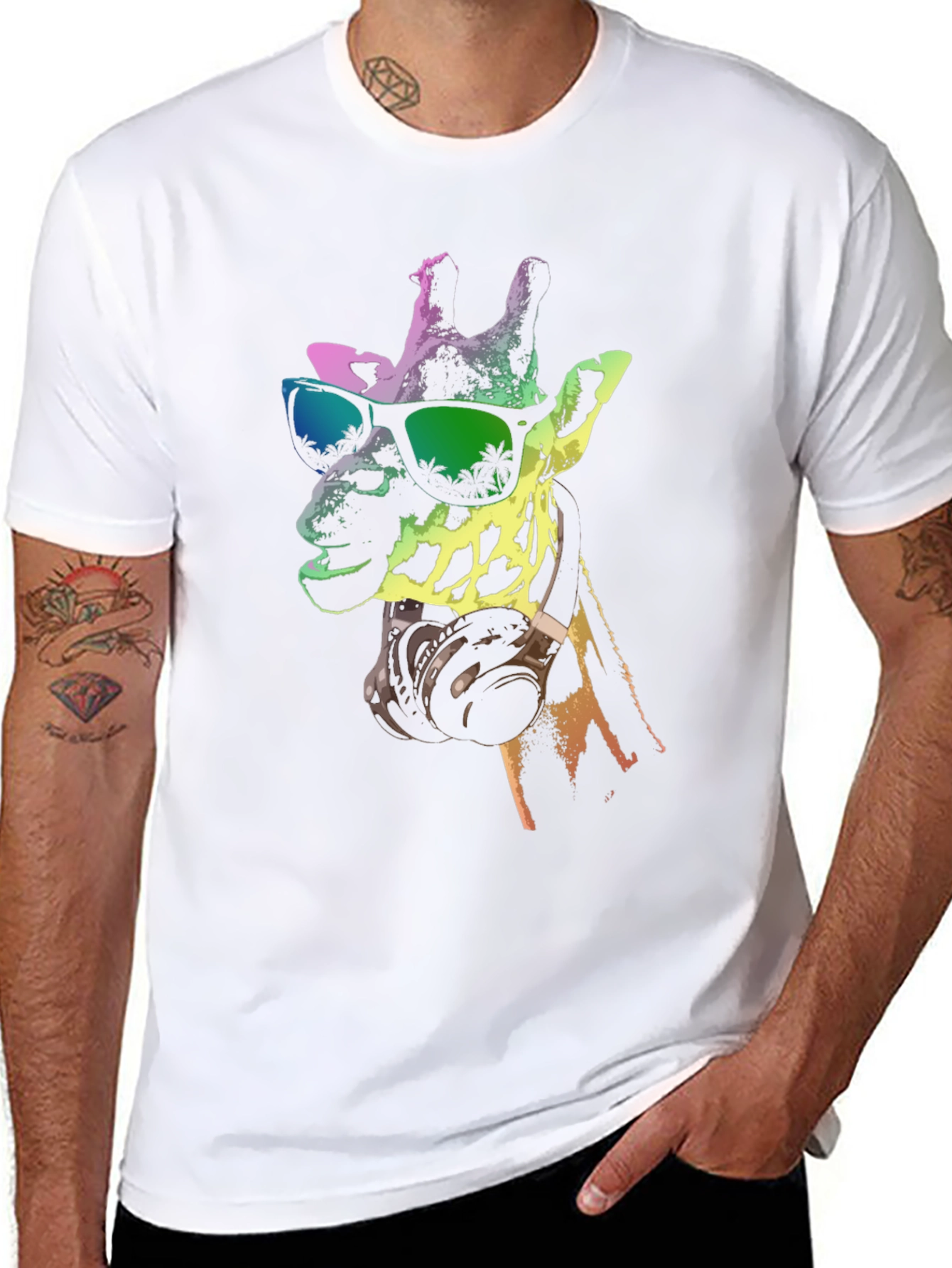 Cool Giraffe Graphic Tee - Music Lover Shirt