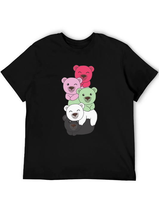 Stacked Bears Graphic Tee - Black Cotton T-Shirt