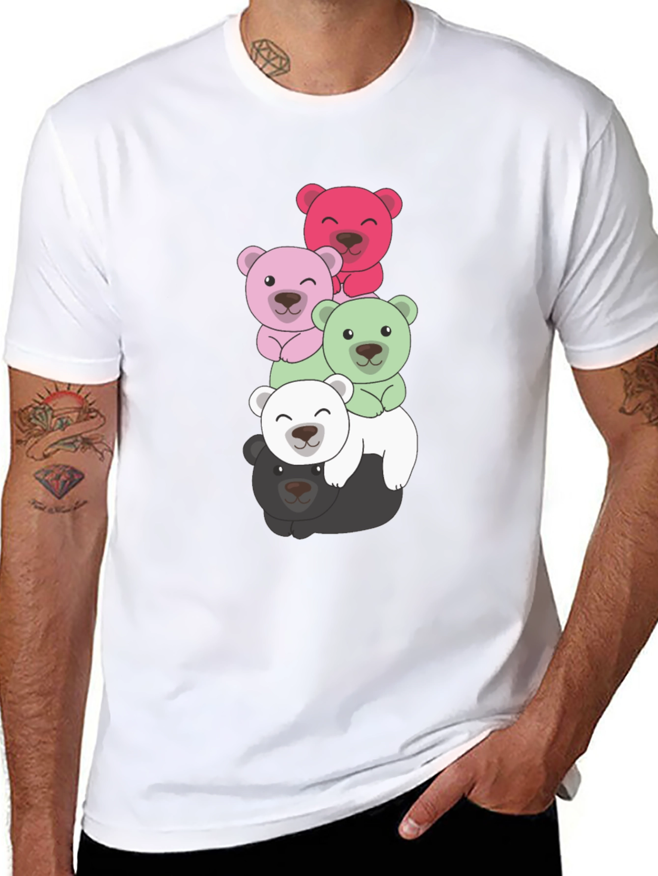 Stacked Bears Graphic Tee - Black Cotton T-Shirt