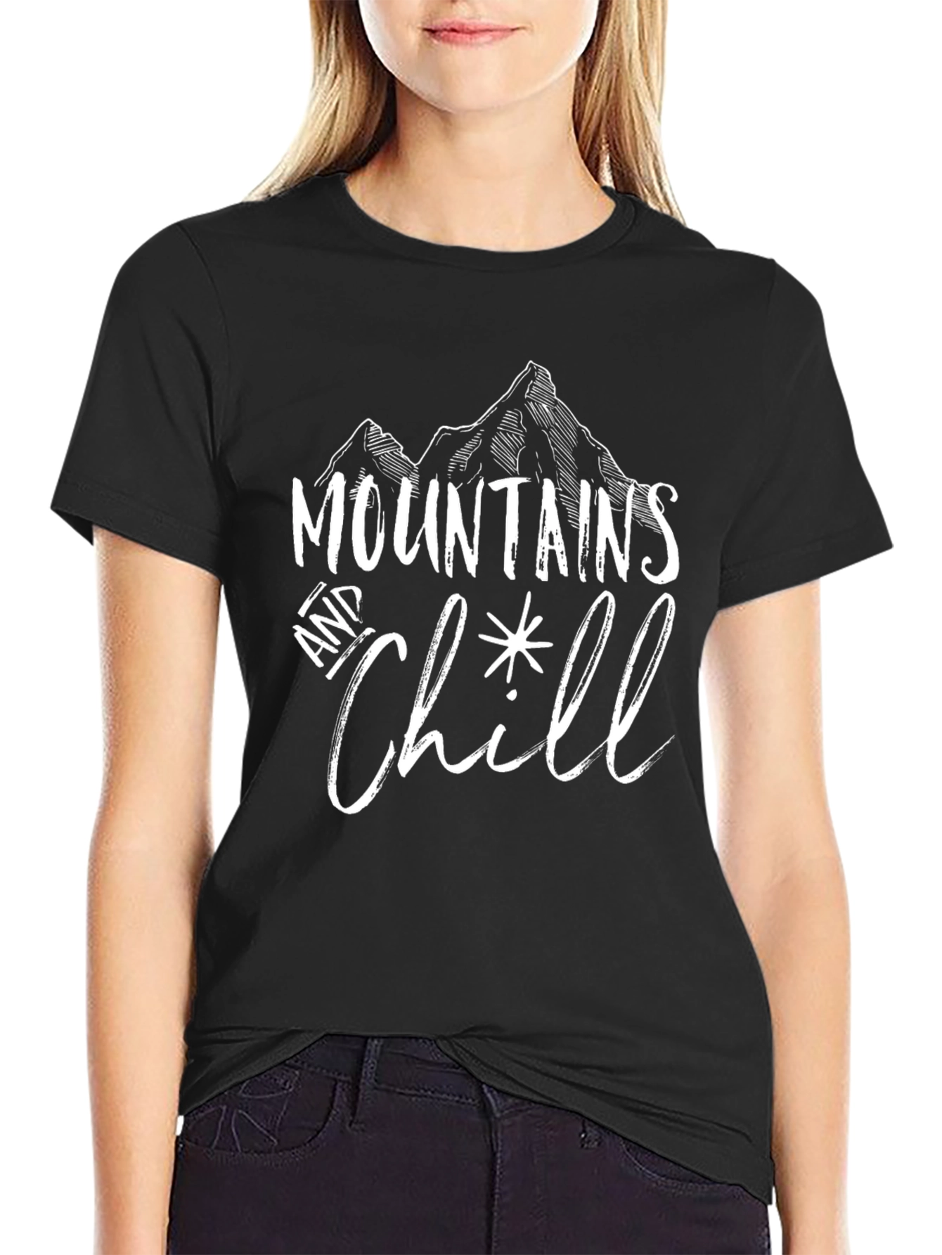 Mountains and Chill Black Graphic Tee