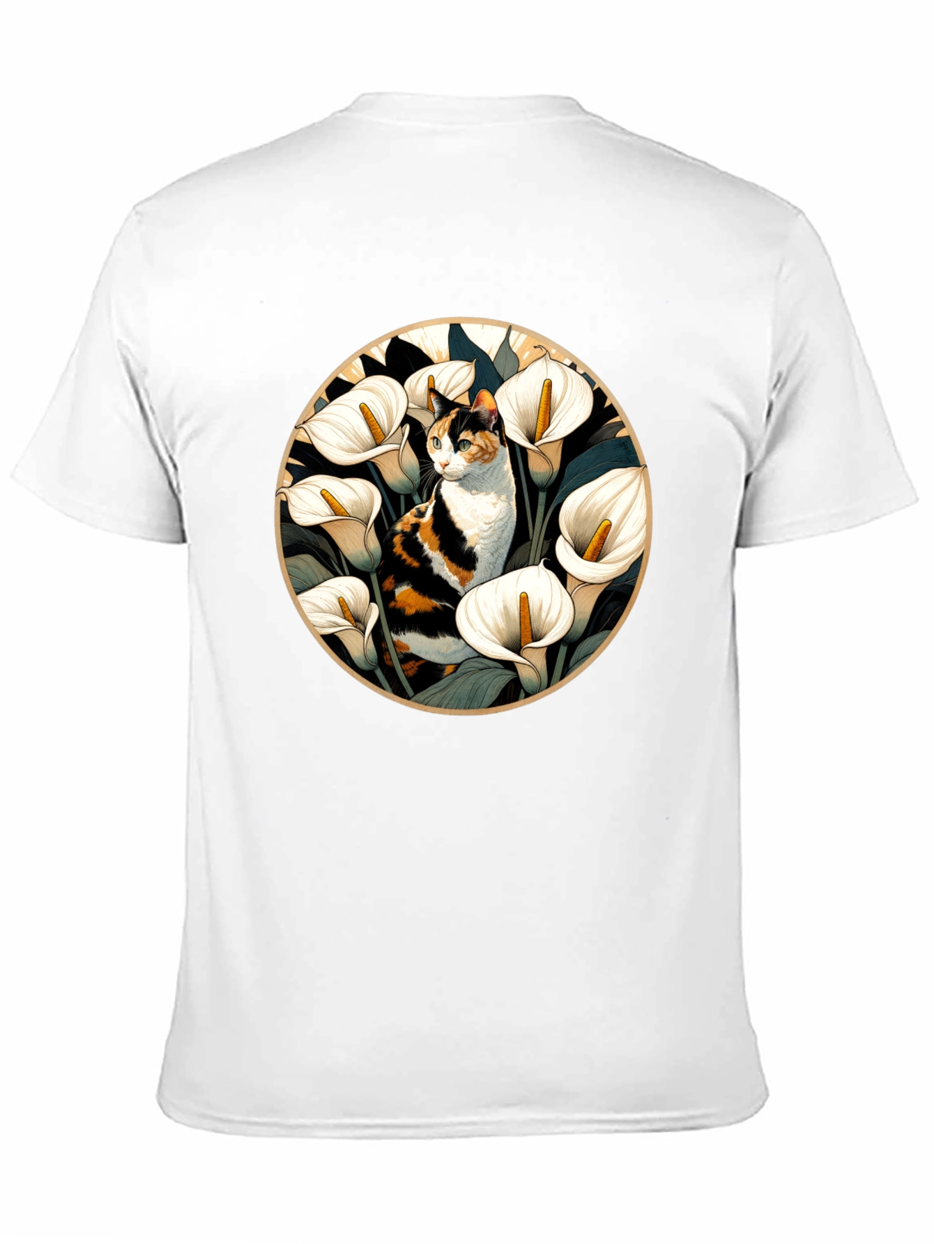 Cat & Calla Lily Black T-Shirt