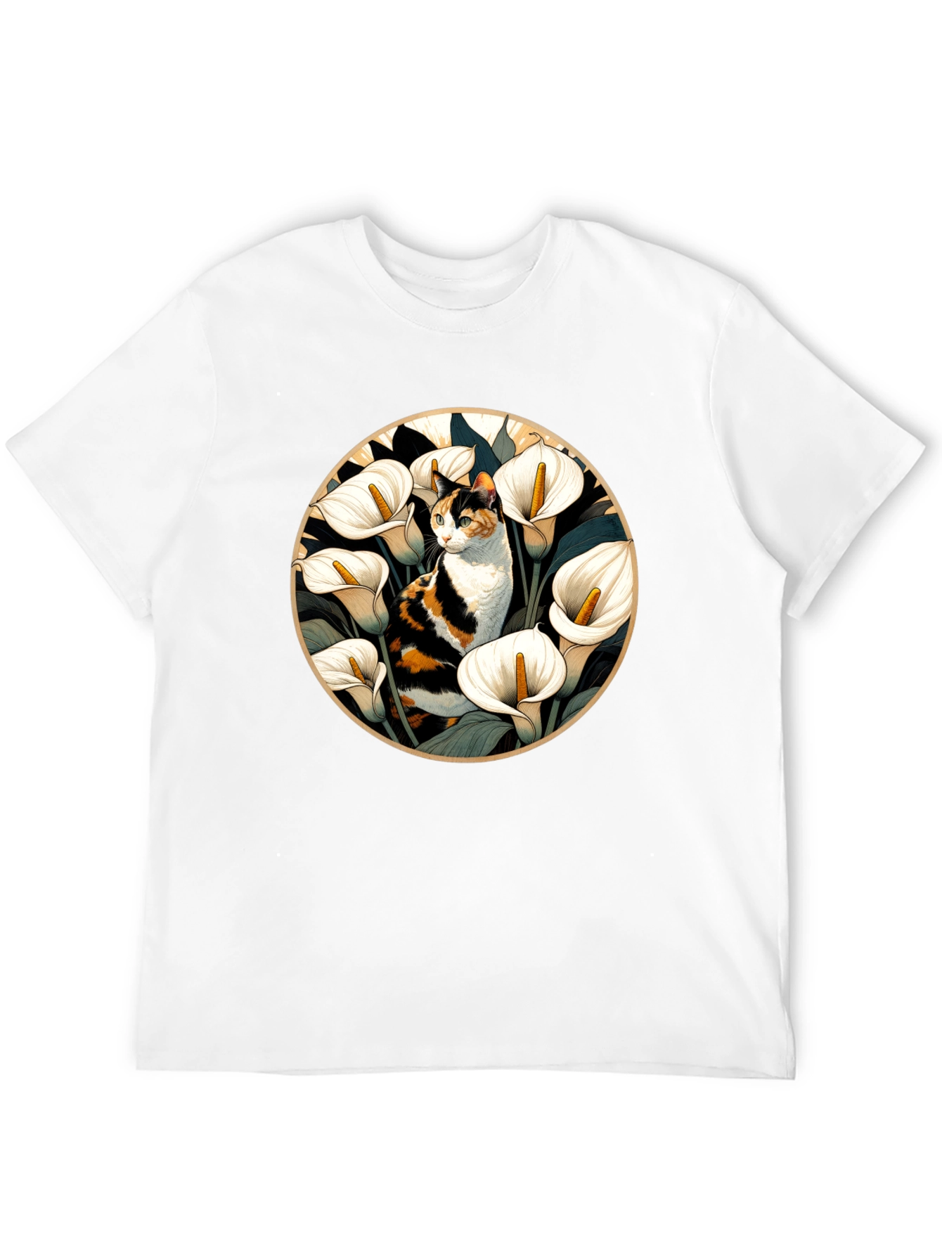 Cat & Calla Lily Black T-Shirt
