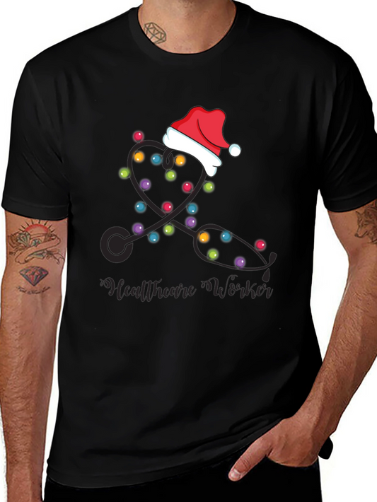 Healthcare Worker Christmas Lights Stethoscope T-Shirt