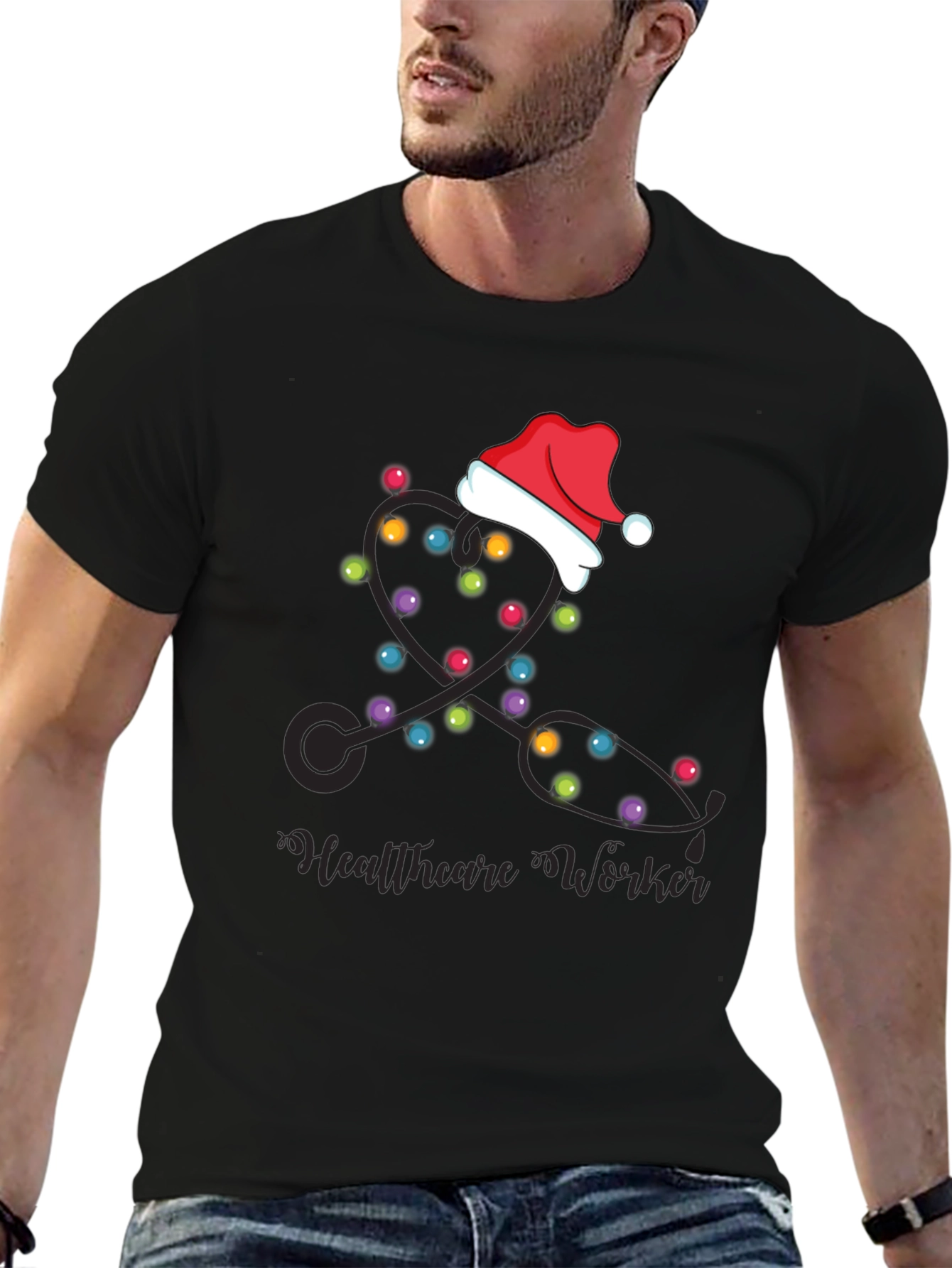 Healthcare Worker Christmas Lights Stethoscope T-Shirt