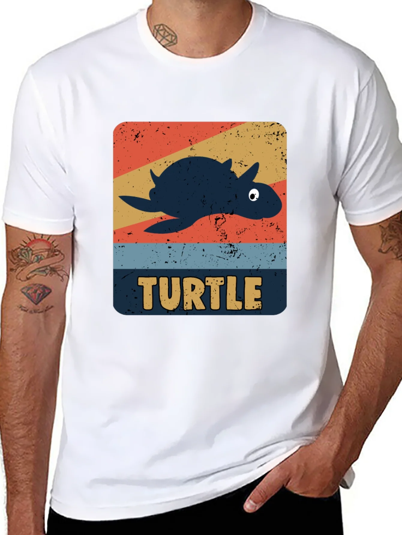 Retro Turtle Graphic Tee - Novelty Animal T-Shirt