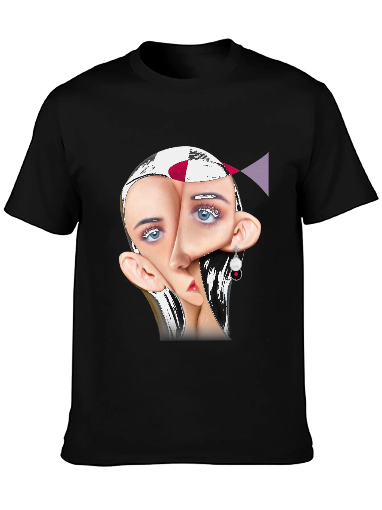 Surreal Face Graphic Print Black Tee