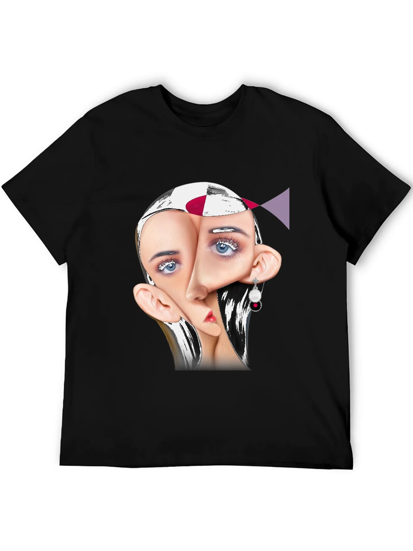 Surreal Face Graphic Print Black Tee