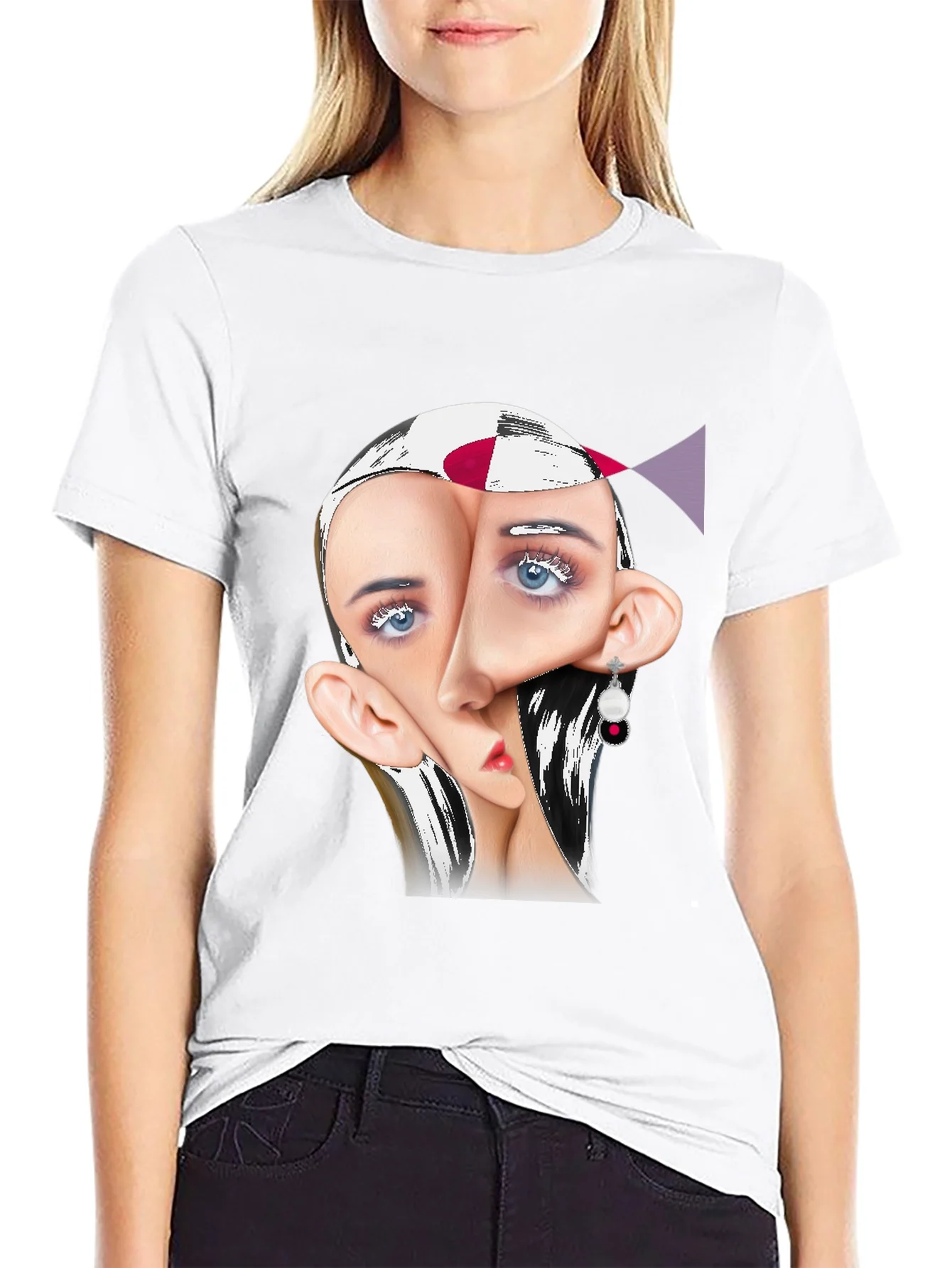 Surreal Face Graphic Print Black Tee