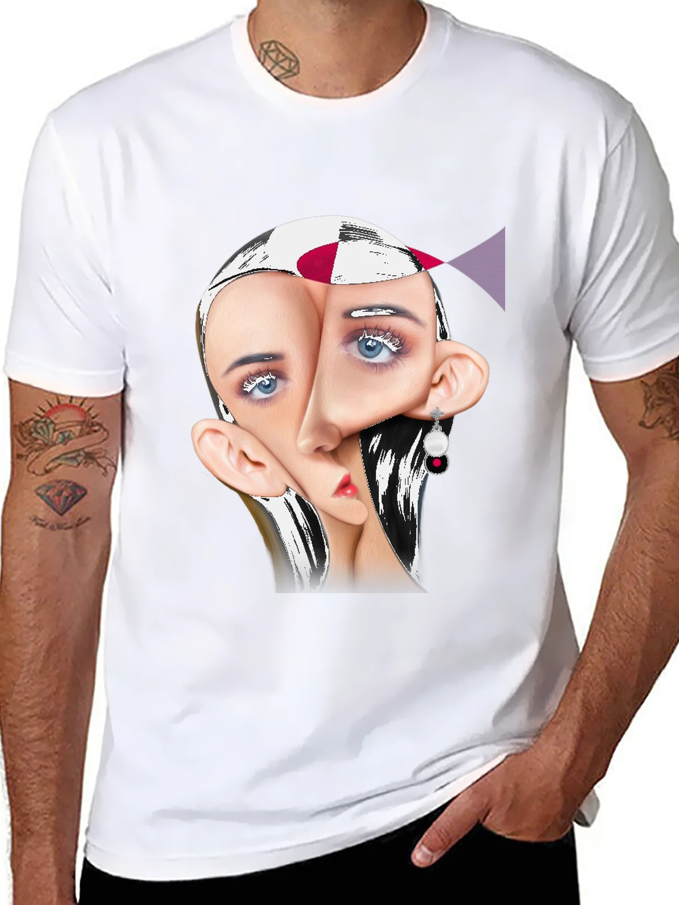 Surreal Face Graphic Print Black Tee