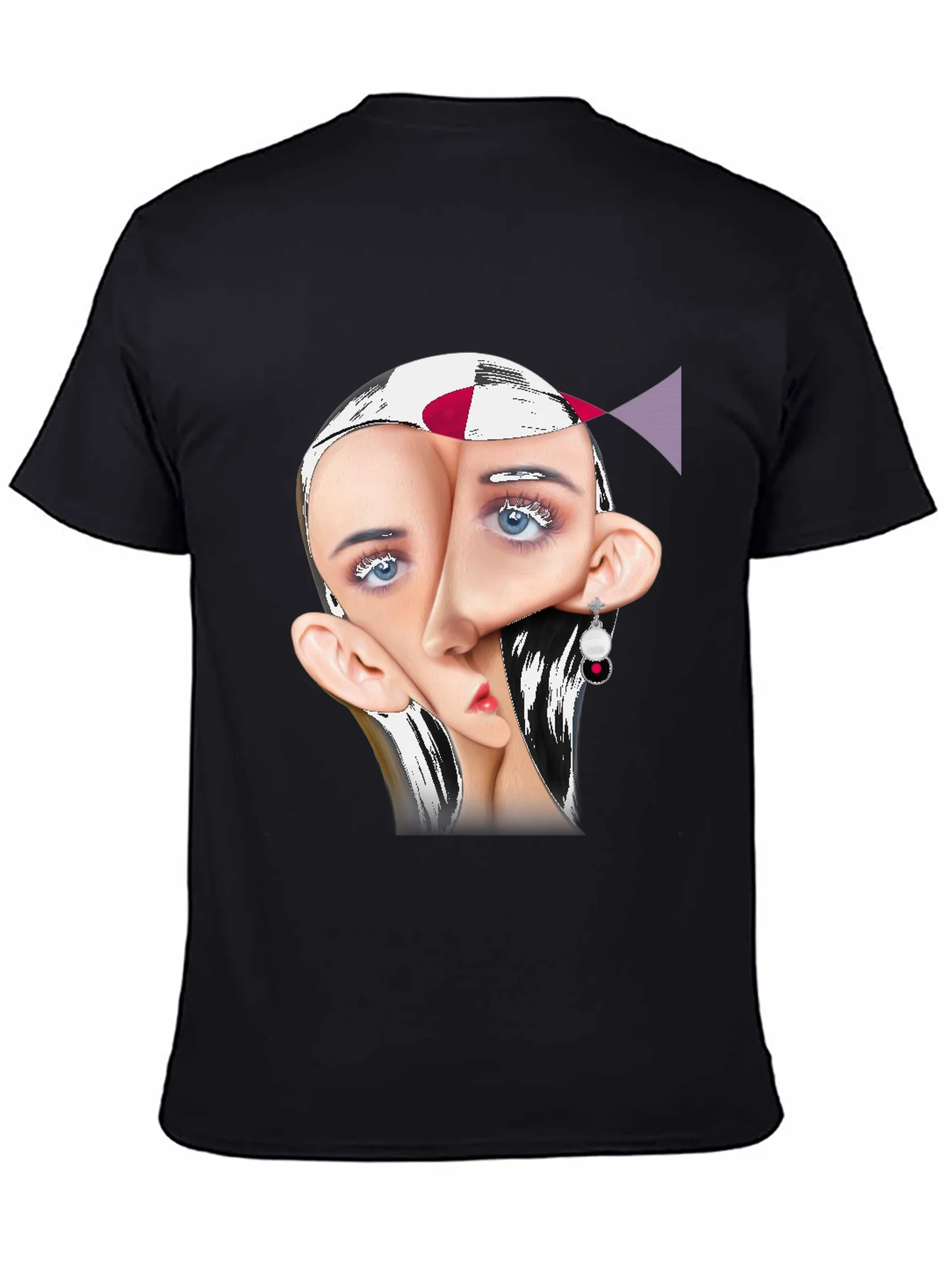 Surreal Face Graphic Print Black Tee