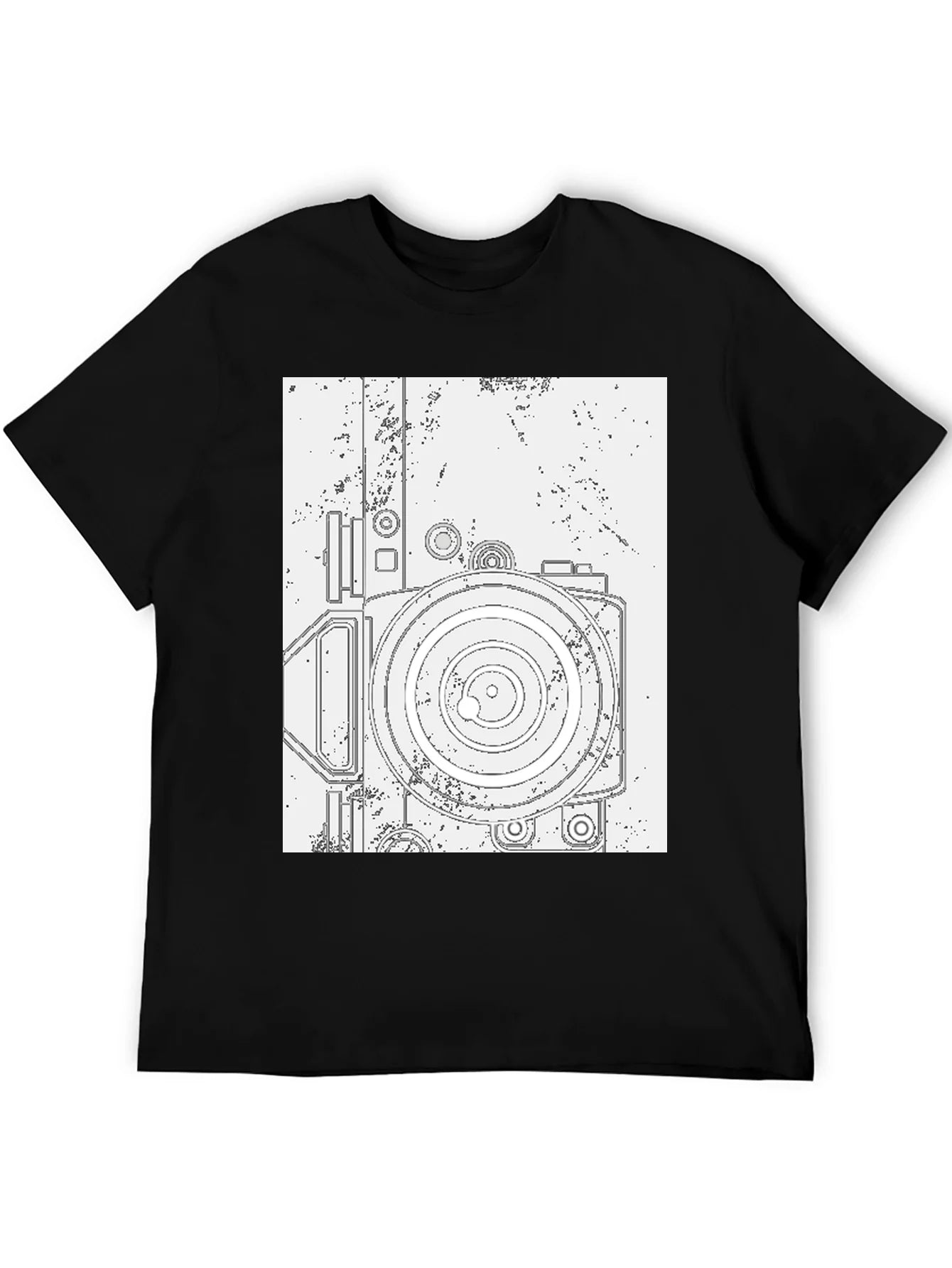 Retro Camera Graphic Tee - Black Cotton T-Shirt
