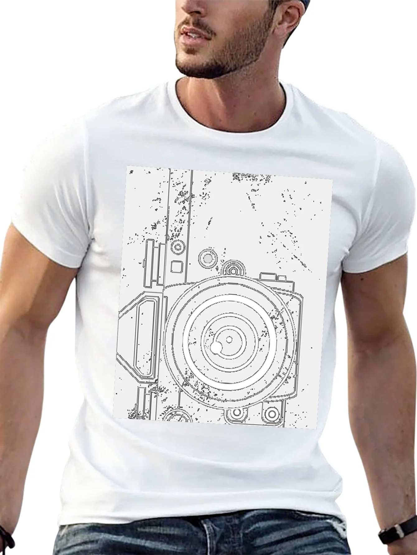Retro Camera Graphic Tee - Black Cotton T-Shirt