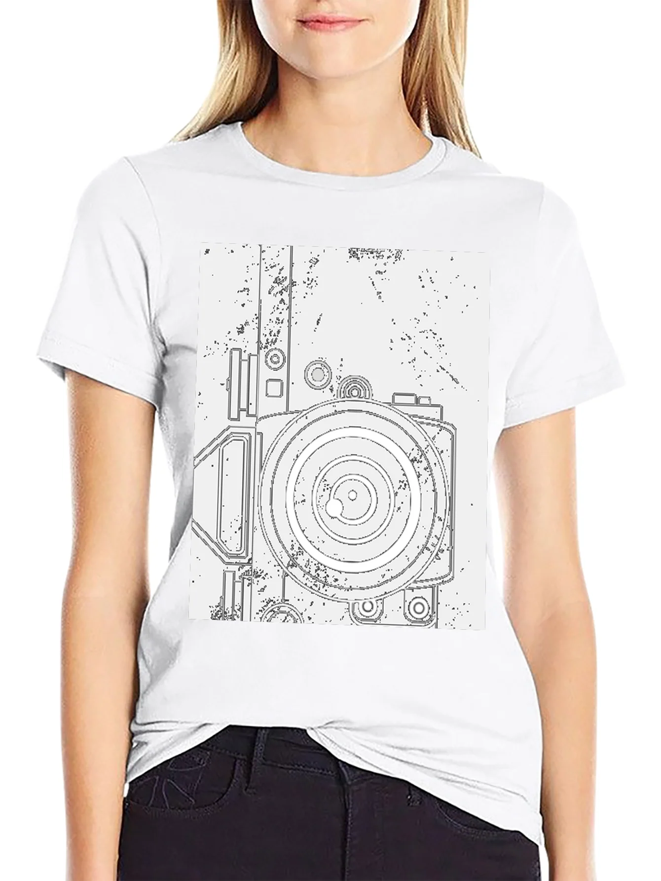 Retro Camera Graphic Tee - Black Cotton T-Shirt