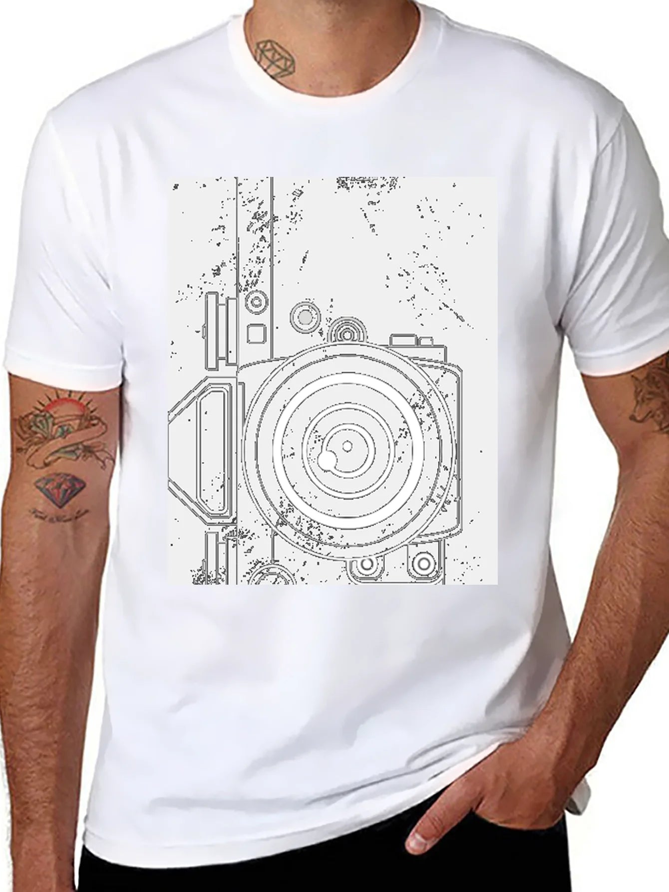 Retro Camera Graphic Tee - Black Cotton T-Shirt