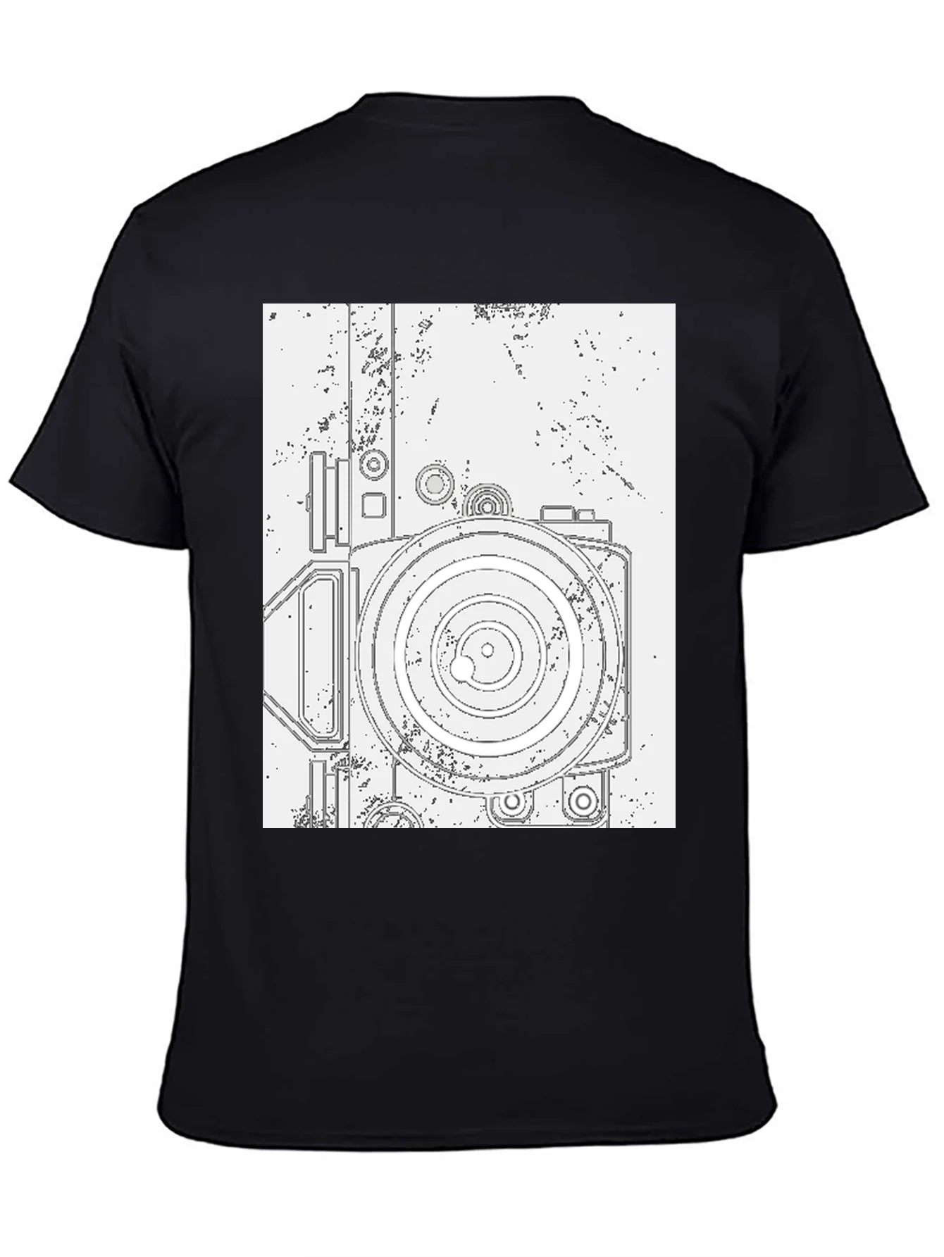 Retro Camera Graphic Tee - Black Cotton T-Shirt