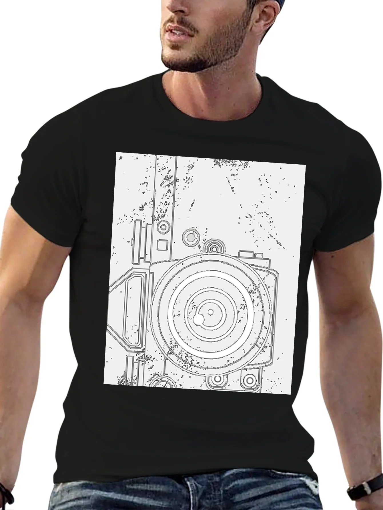 Retro Camera Graphic Tee - Black Cotton T-Shirt