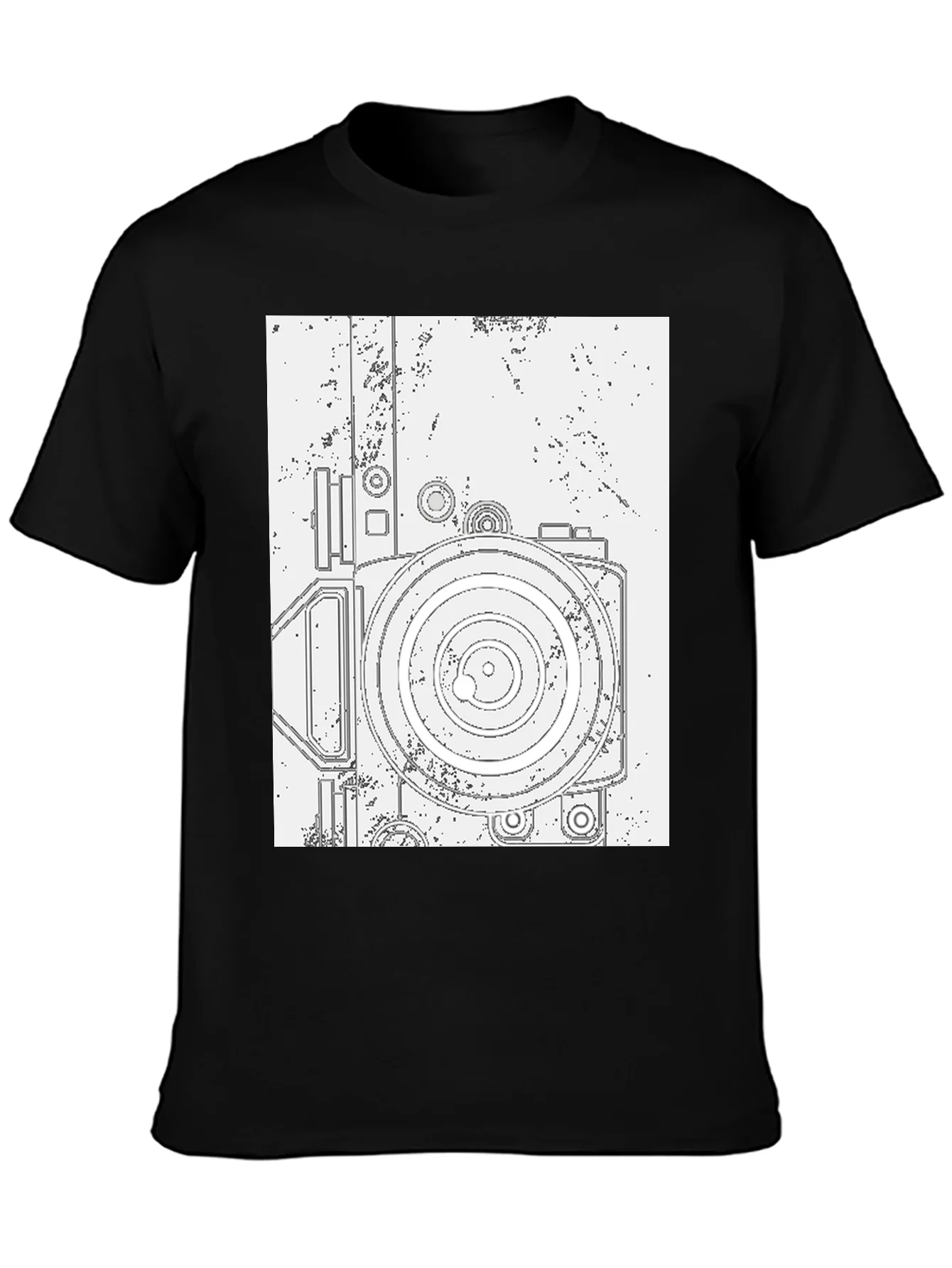 Retro Camera Graphic Tee - Black Cotton T-Shirt