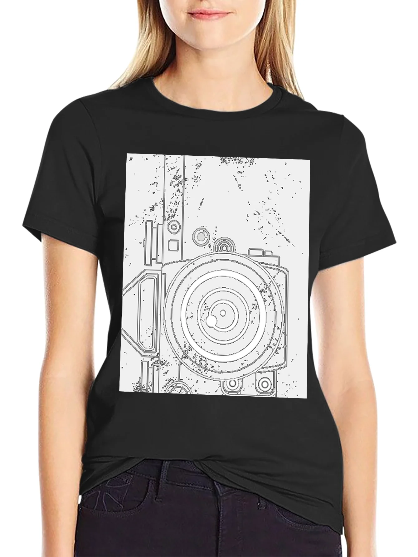 Retro Camera Graphic Tee - Black Cotton T-Shirt