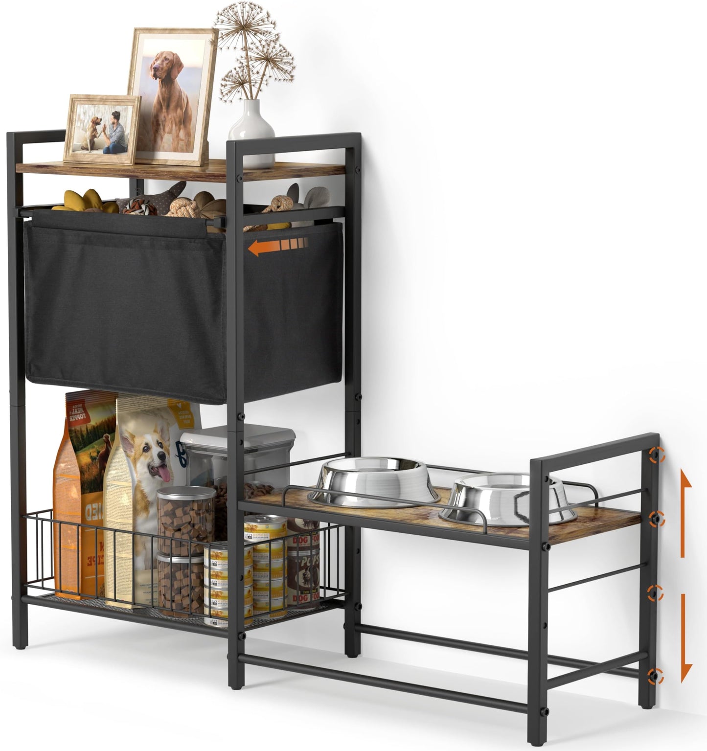 Lomivra Elevated Dog Bowl Stand with Toy Bin Baske - Latest Style