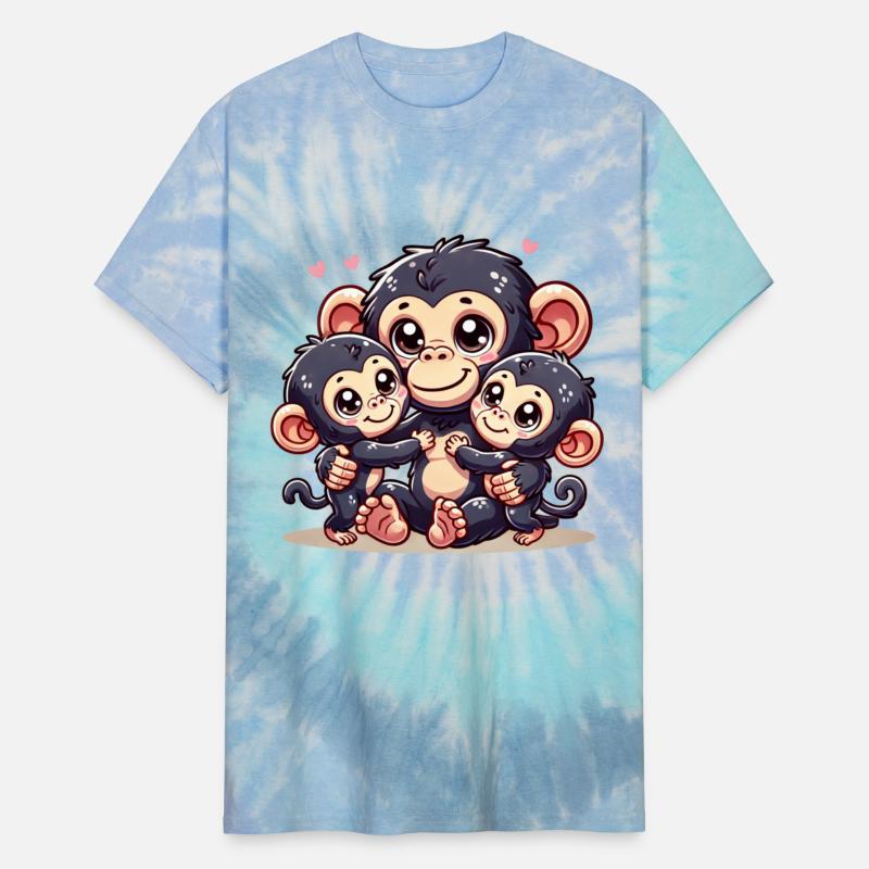 Loving Chimpanzee Parent With Two Cute Kids