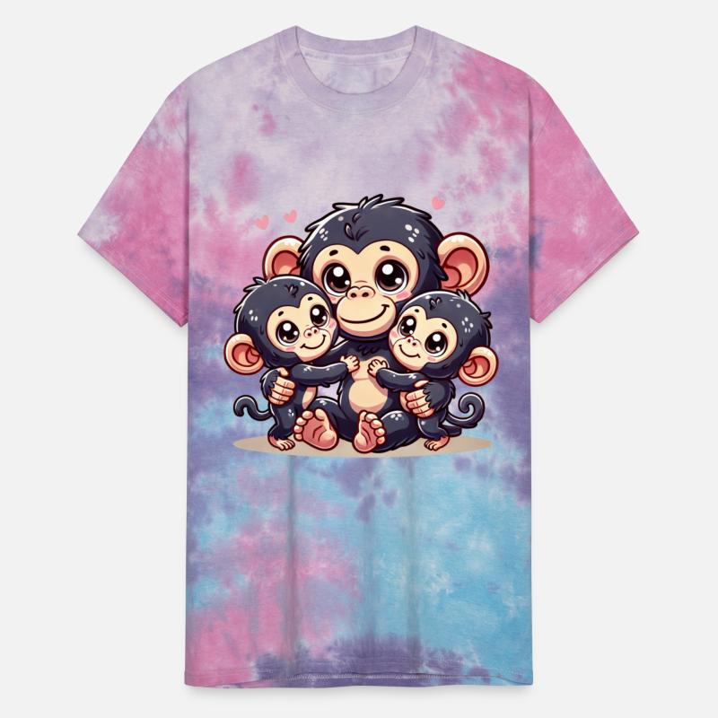Loving Chimpanzee Parent With Two Cute Kids