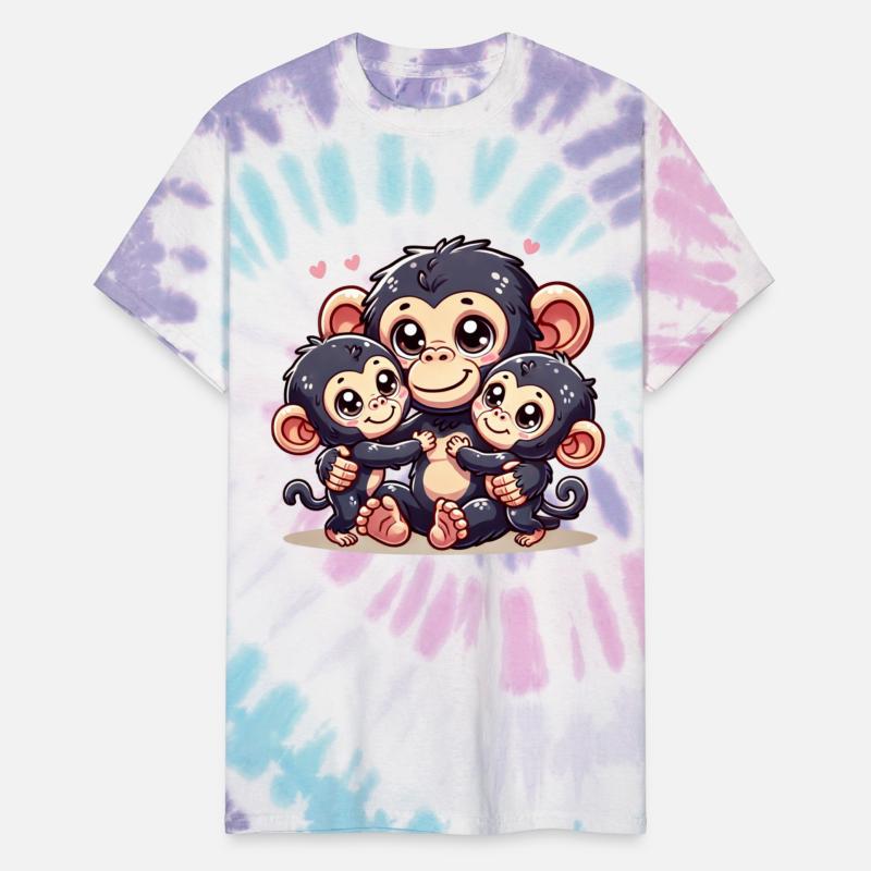 Loving Chimpanzee Parent With Two Cute Kids