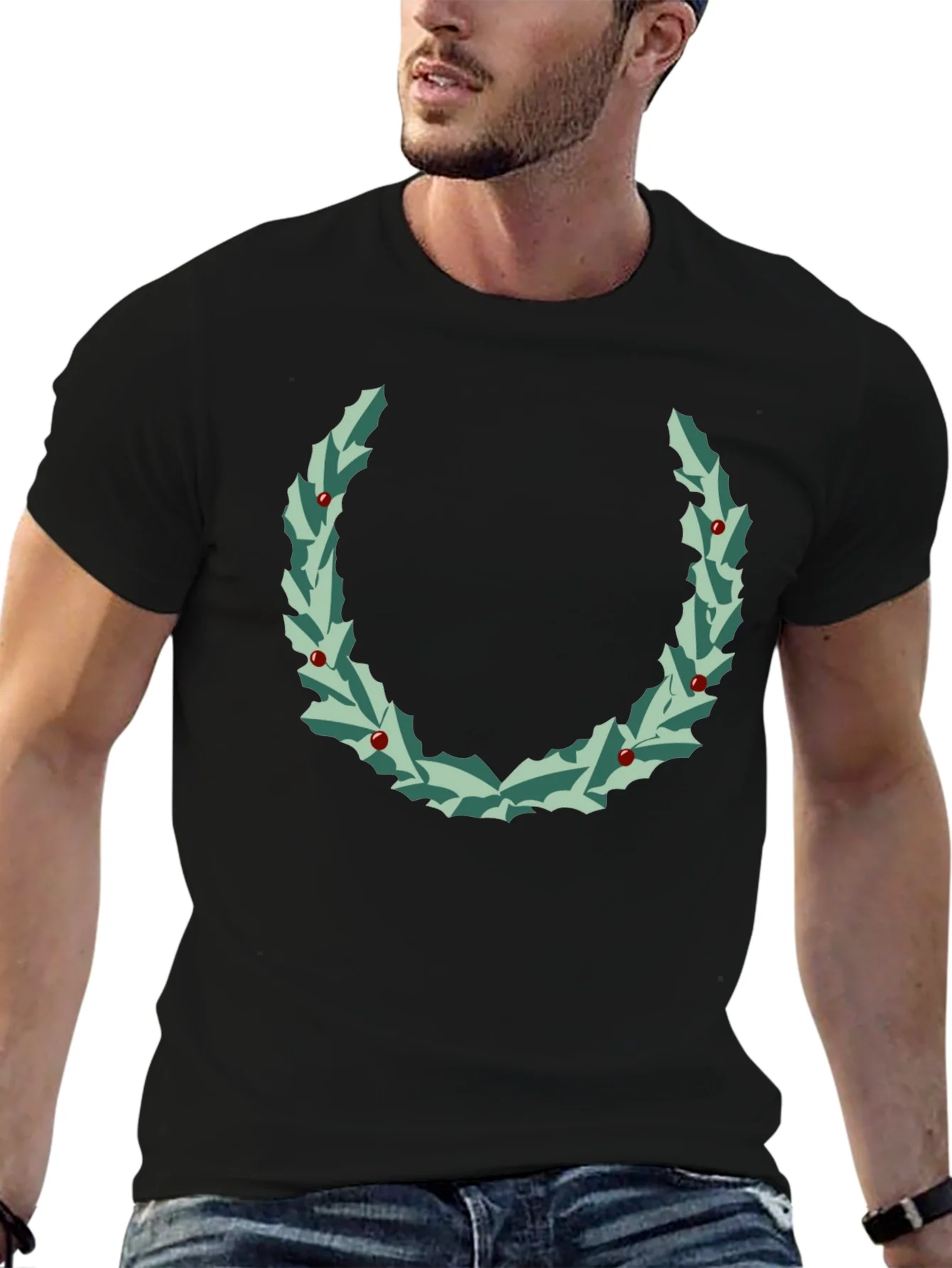 Holly Wreath Graphic Tee - Black