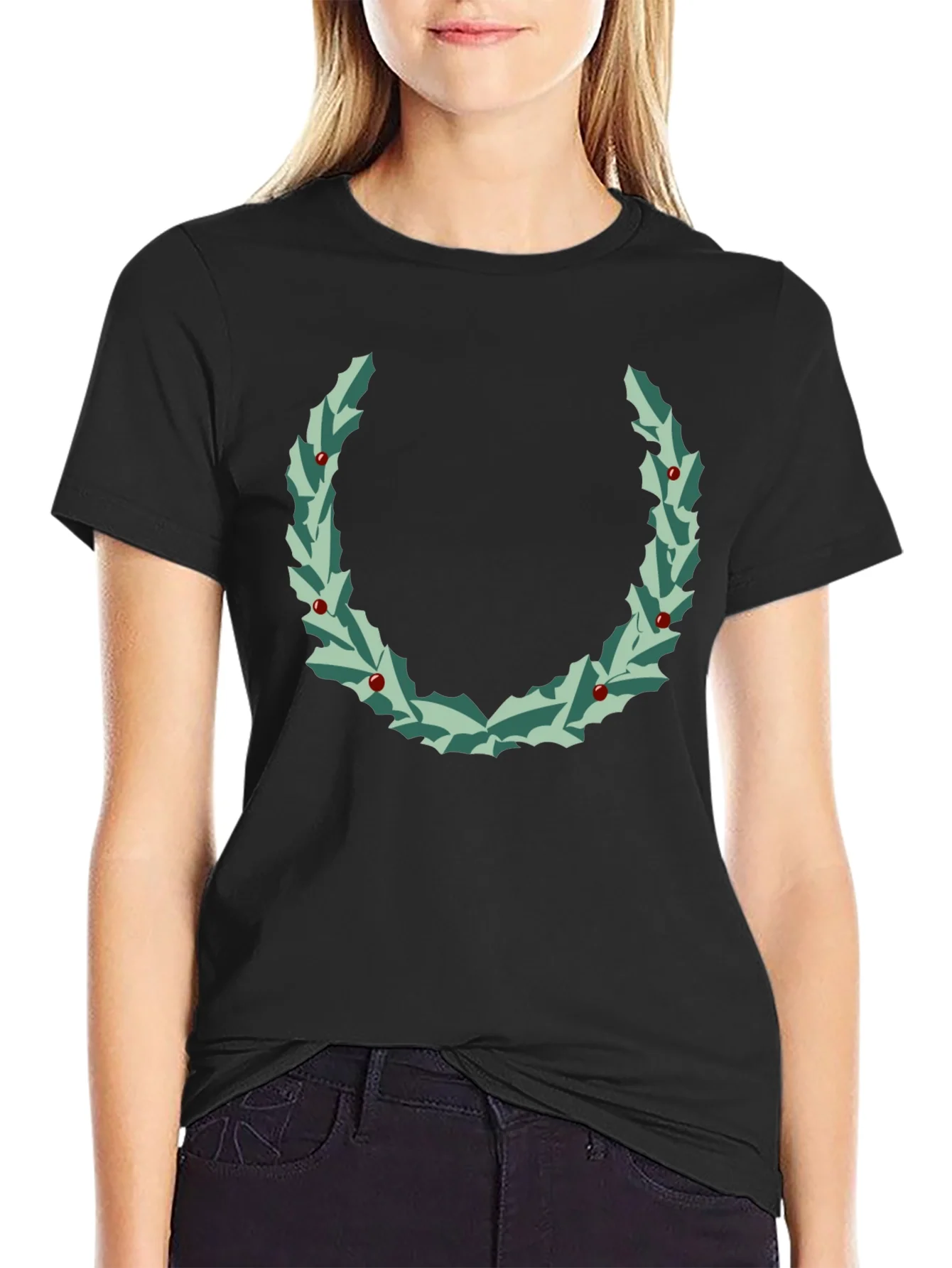 Holly Wreath Graphic Tee - Black