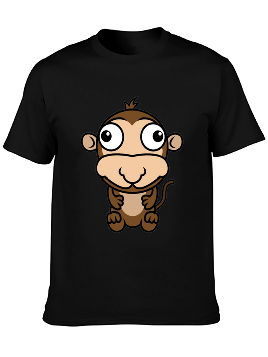 Cute Cartoon Monkey Black T-Shirt