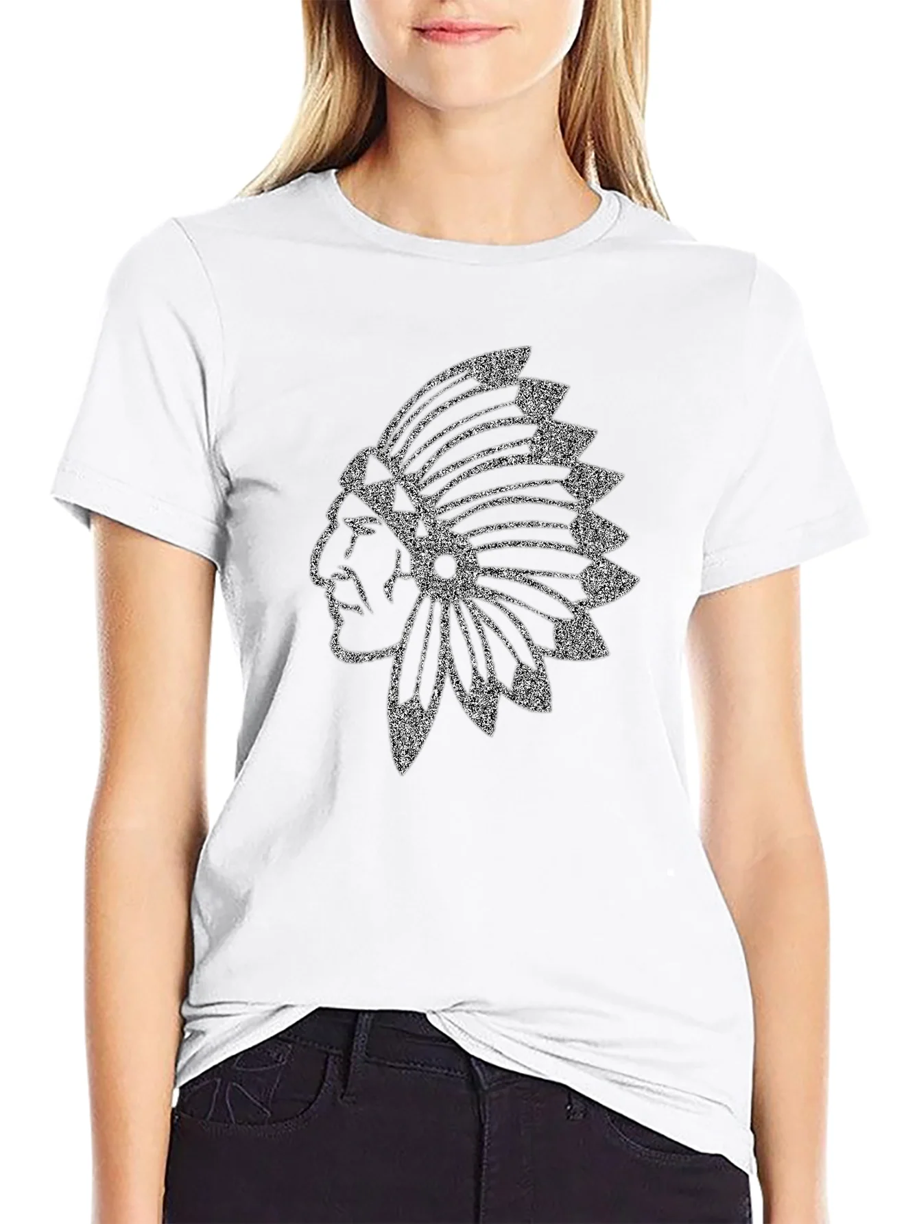 Black T-Shirt with Native American Headdress Graphic