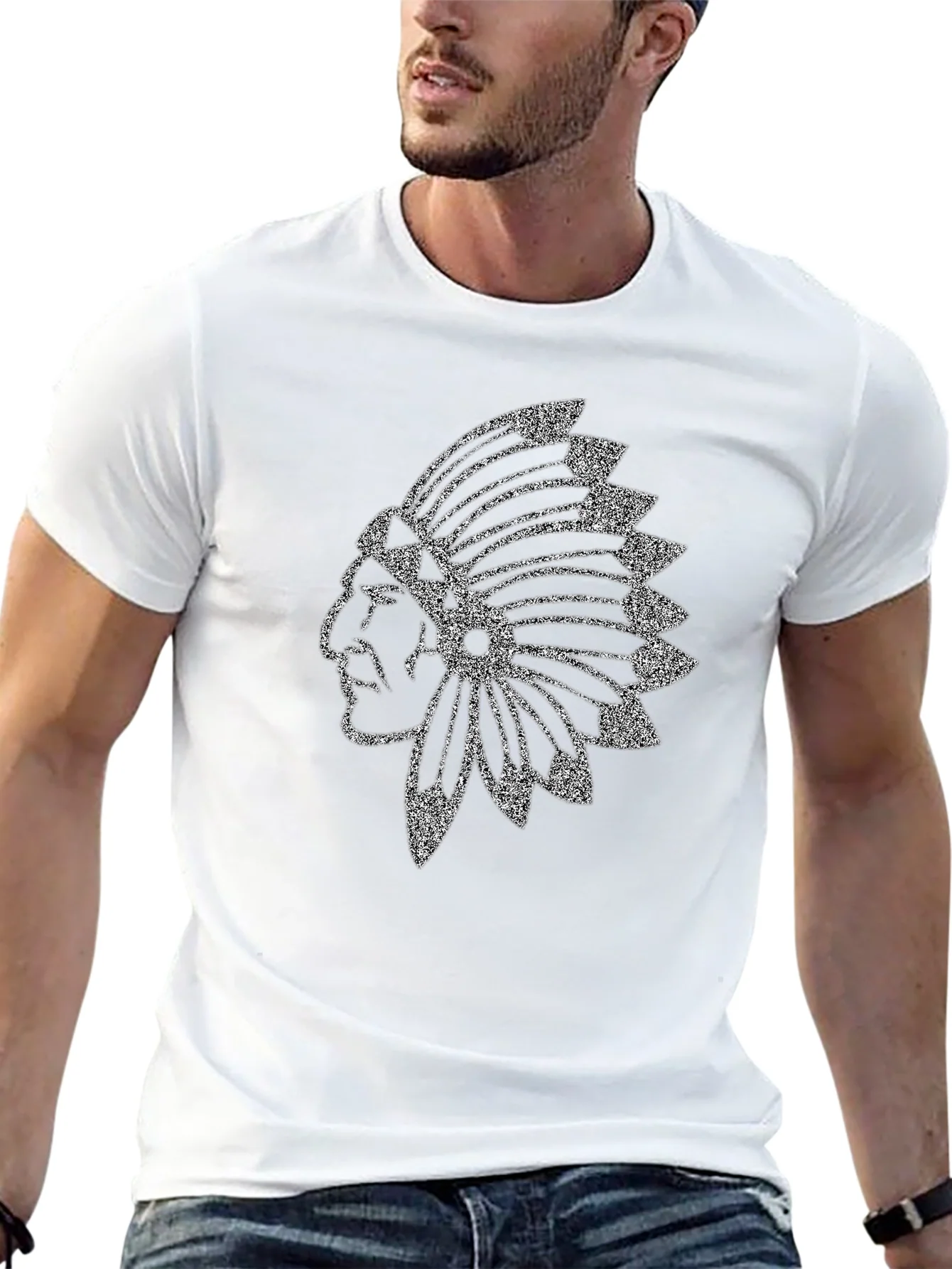 Black T-Shirt with Native American Headdress Graphic