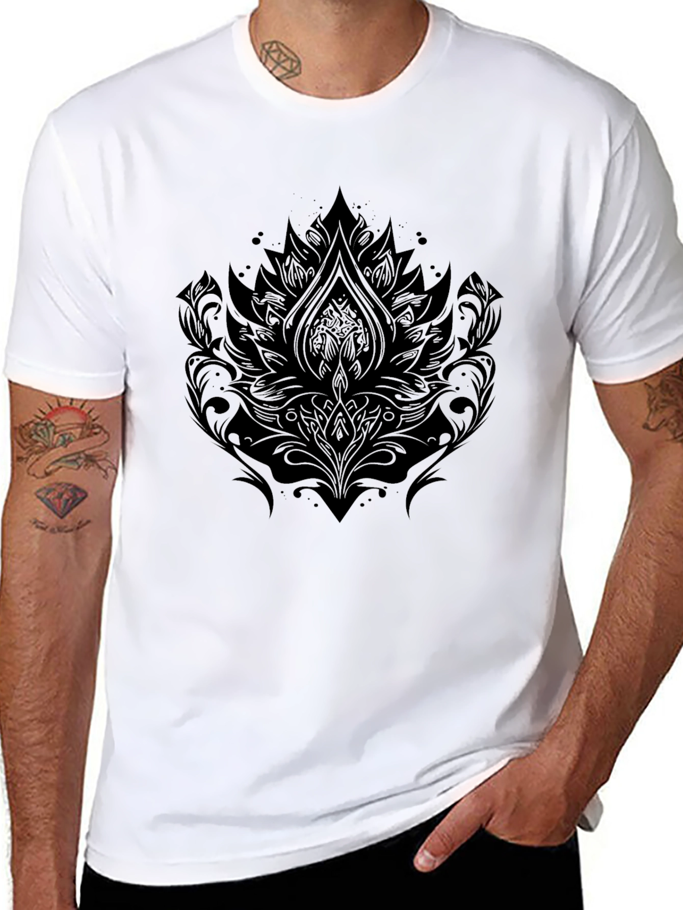 Ornate Floral Graphic Black T-Shirt