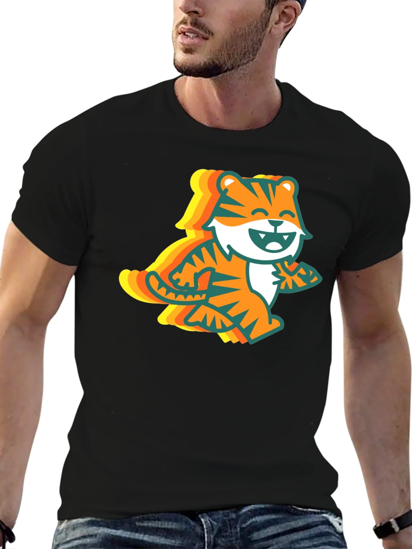 Retro Tiger Graphic Tee - Black
