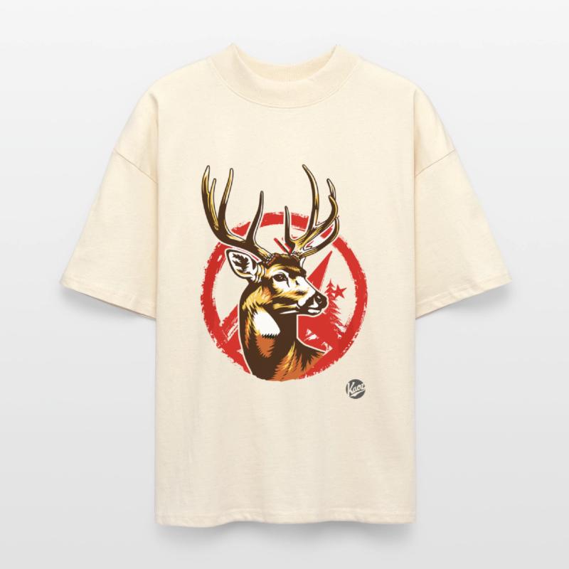 Majestic Deer Head with Red Forest Circle