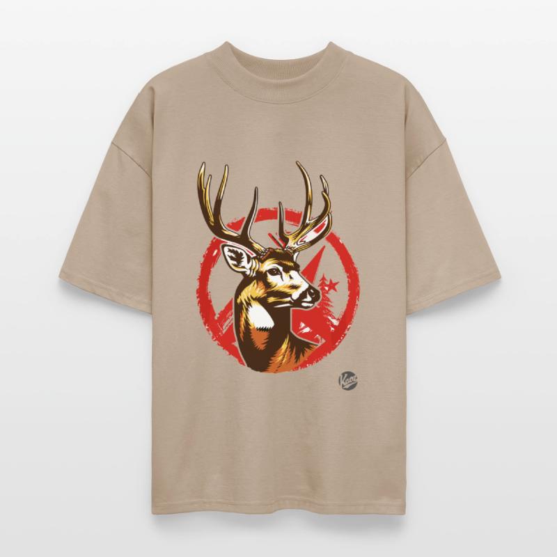 Majestic Deer Head with Red Forest Circle