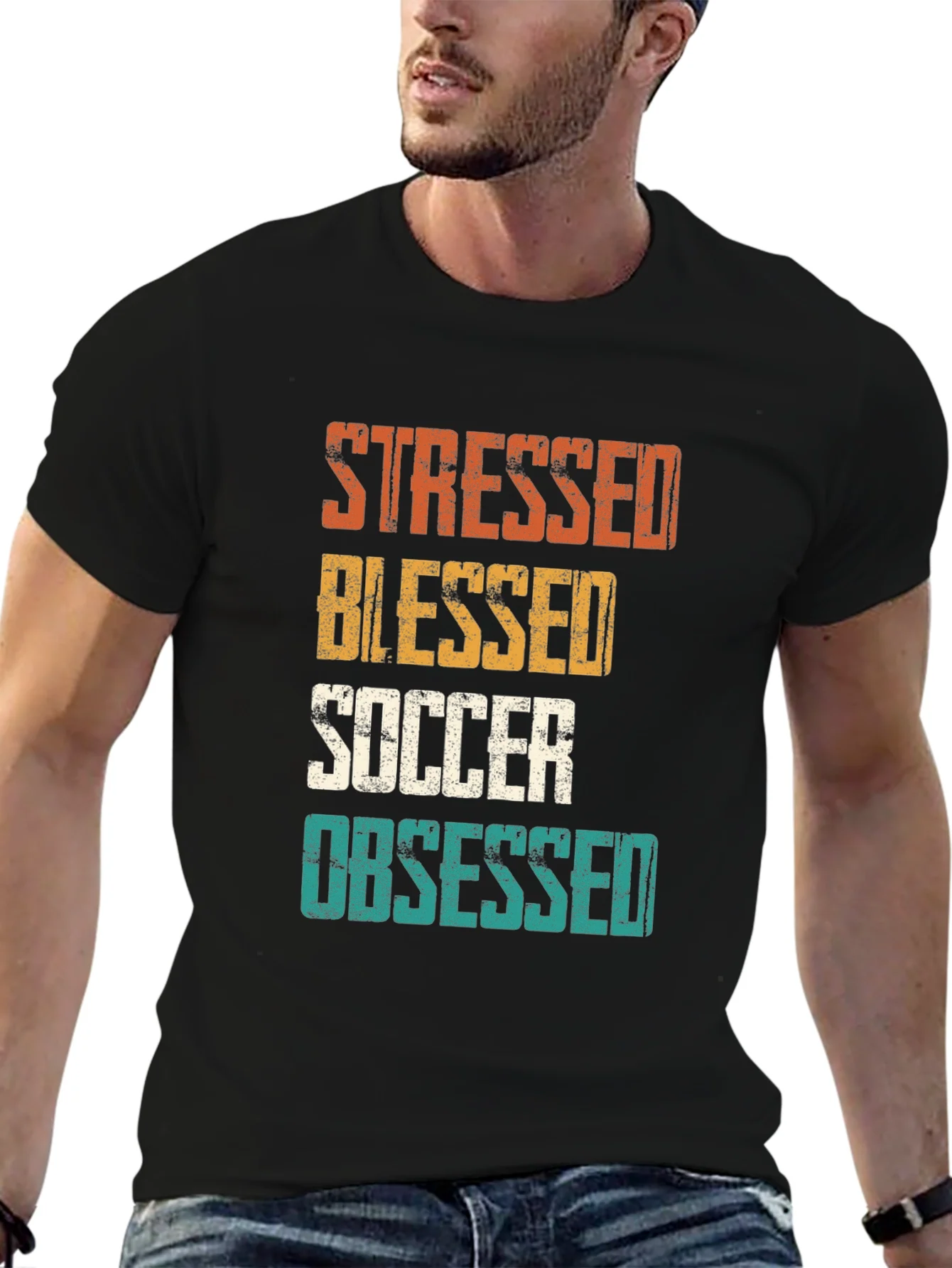 Stressed Blessed Soccer Obsessed Graphic T-Shirt