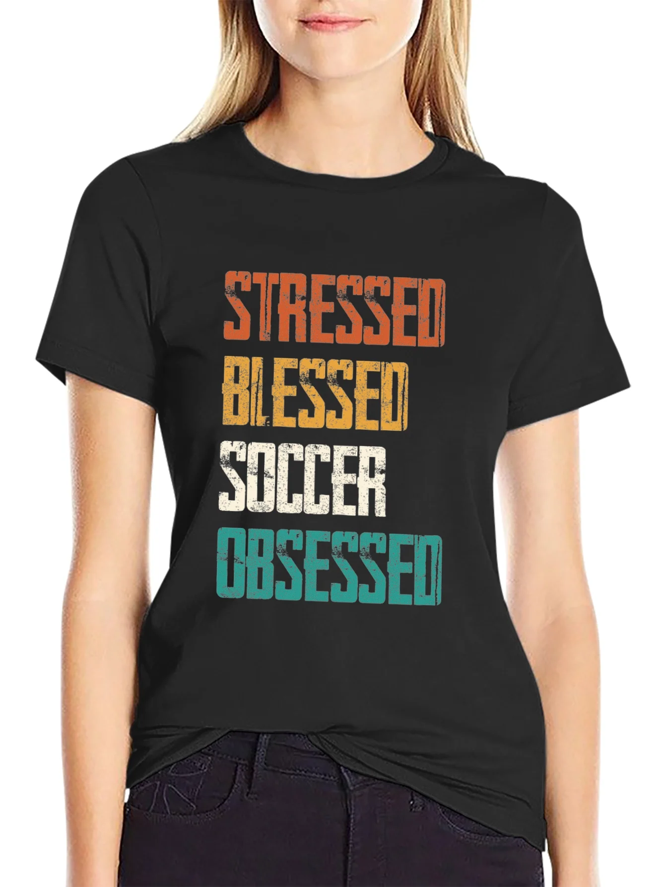 Stressed Blessed Soccer Obsessed Graphic T-Shirt