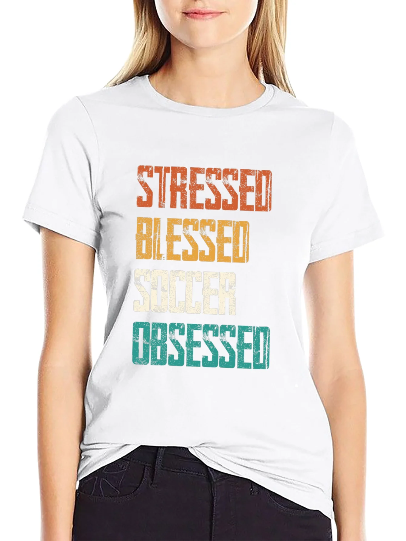 Stressed Blessed Soccer Obsessed Graphic T-Shirt