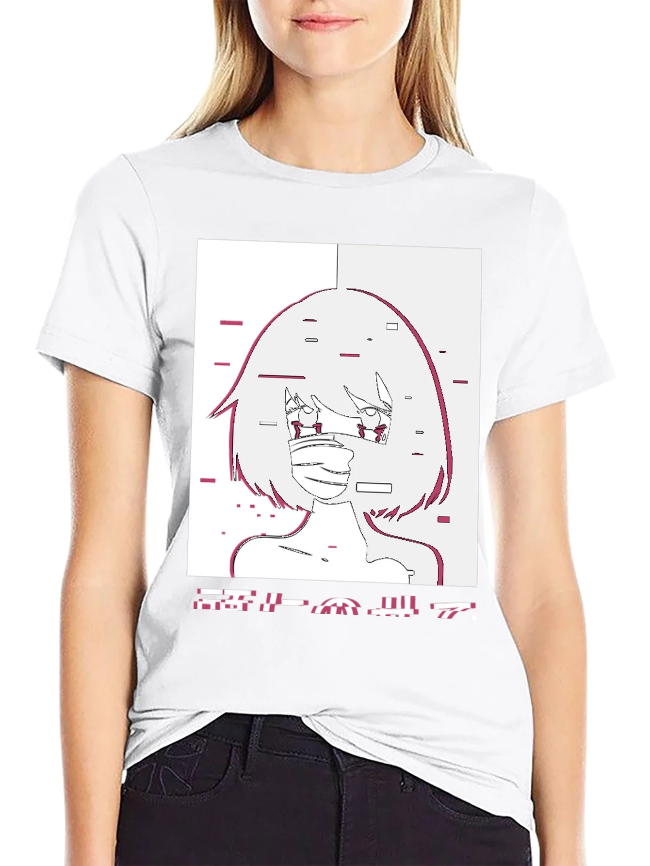 Anime Girl Glitch Style Graphic T-Shirt