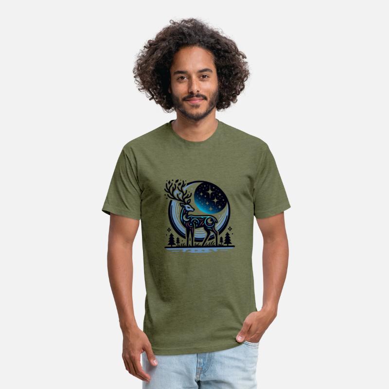 Mystical Night Sky Deer Artwork Under Starry Moon