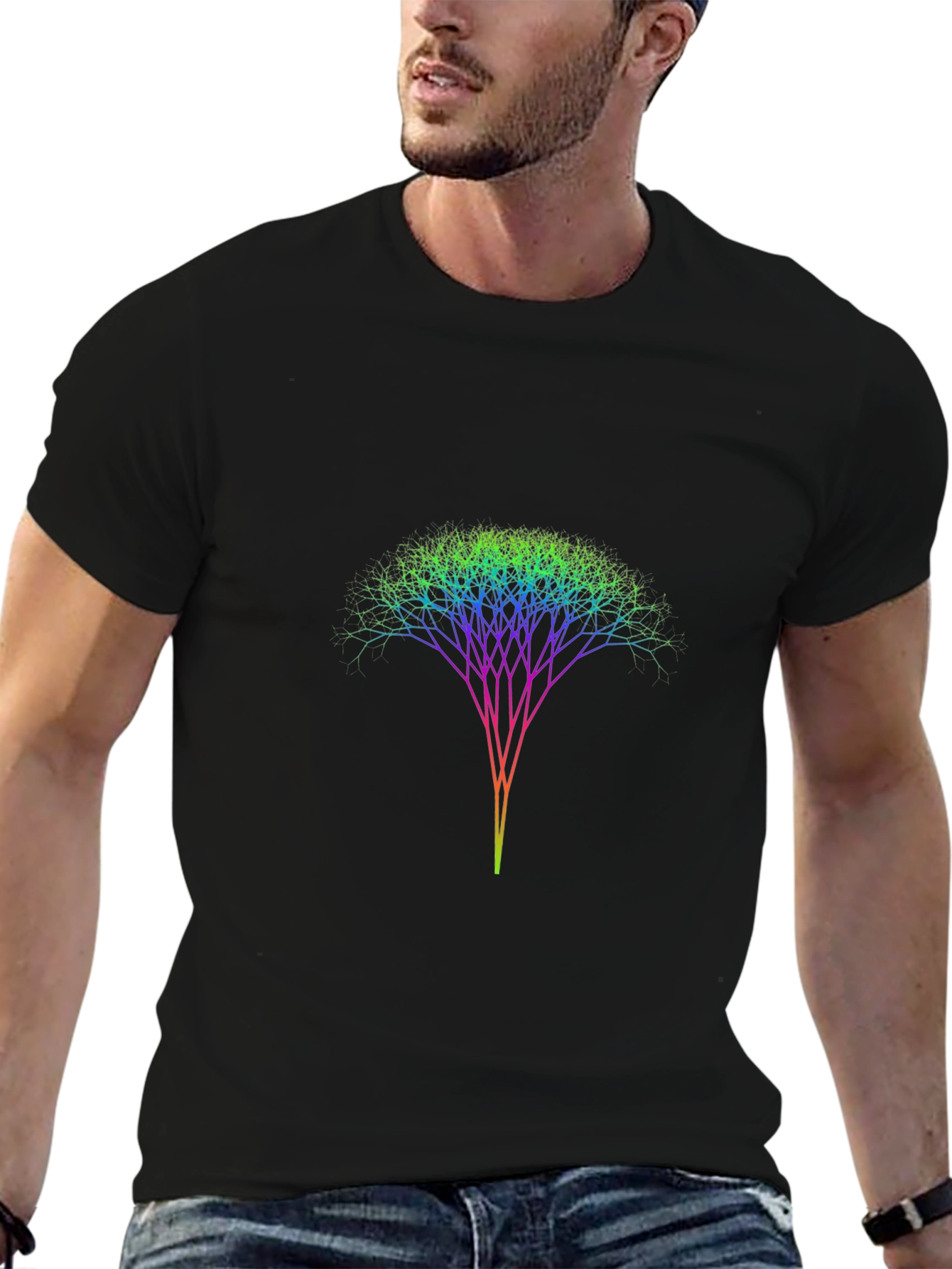 Rainbow Tree Branch Graphic Black T-Shirt