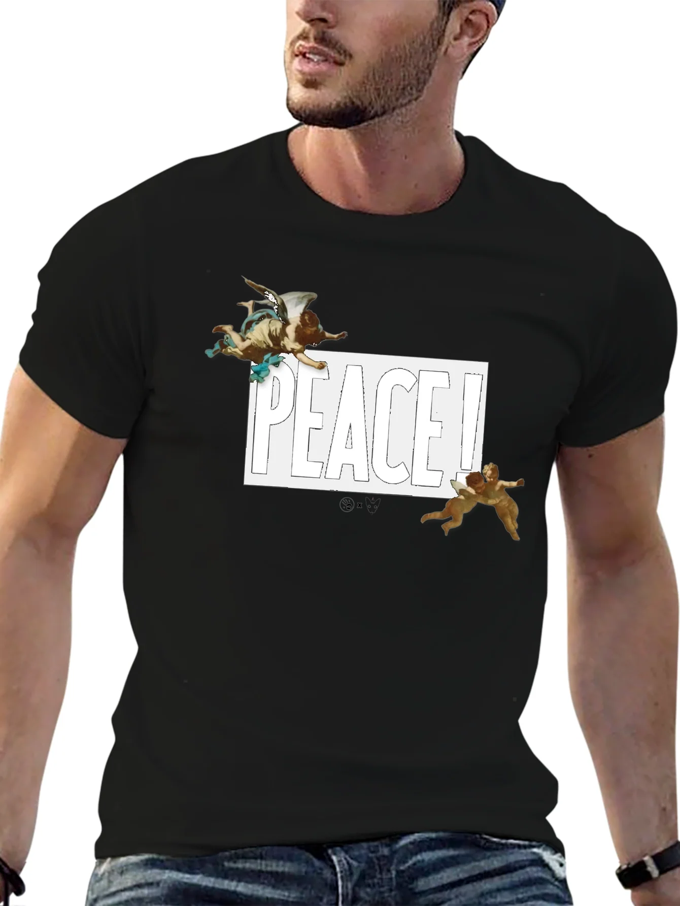 Peace Angel Graphic Tee - Black Cotton T-Shirt