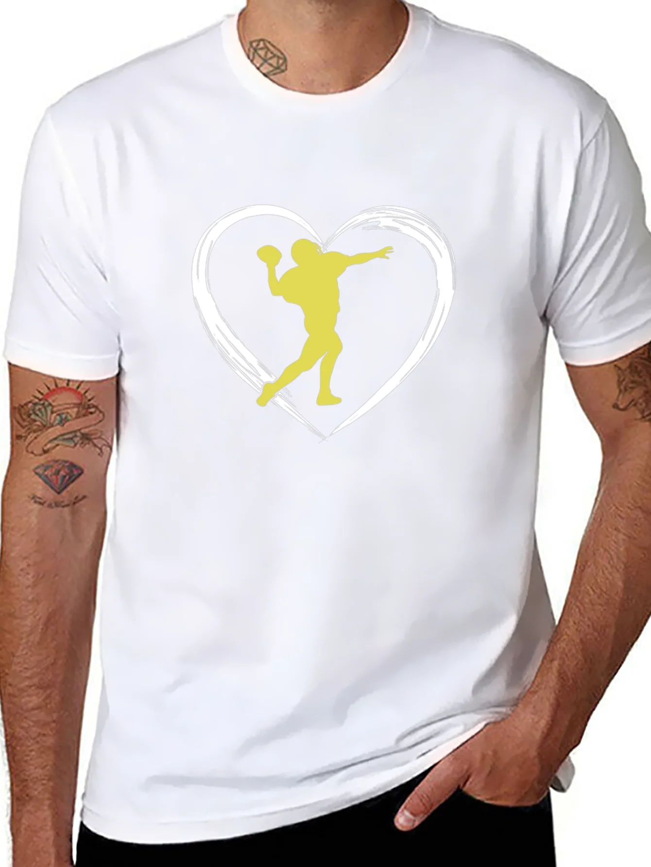 Football Heartbeat Tee - Throwing Silhouette Black T-Shirt