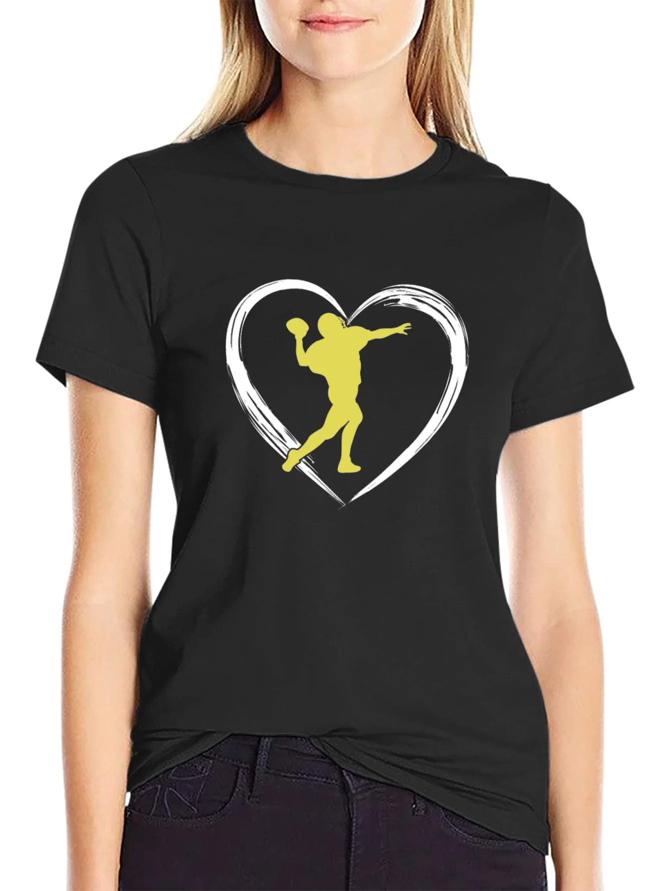 Football Heartbeat Tee - Throwing Silhouette Black T-Shirt